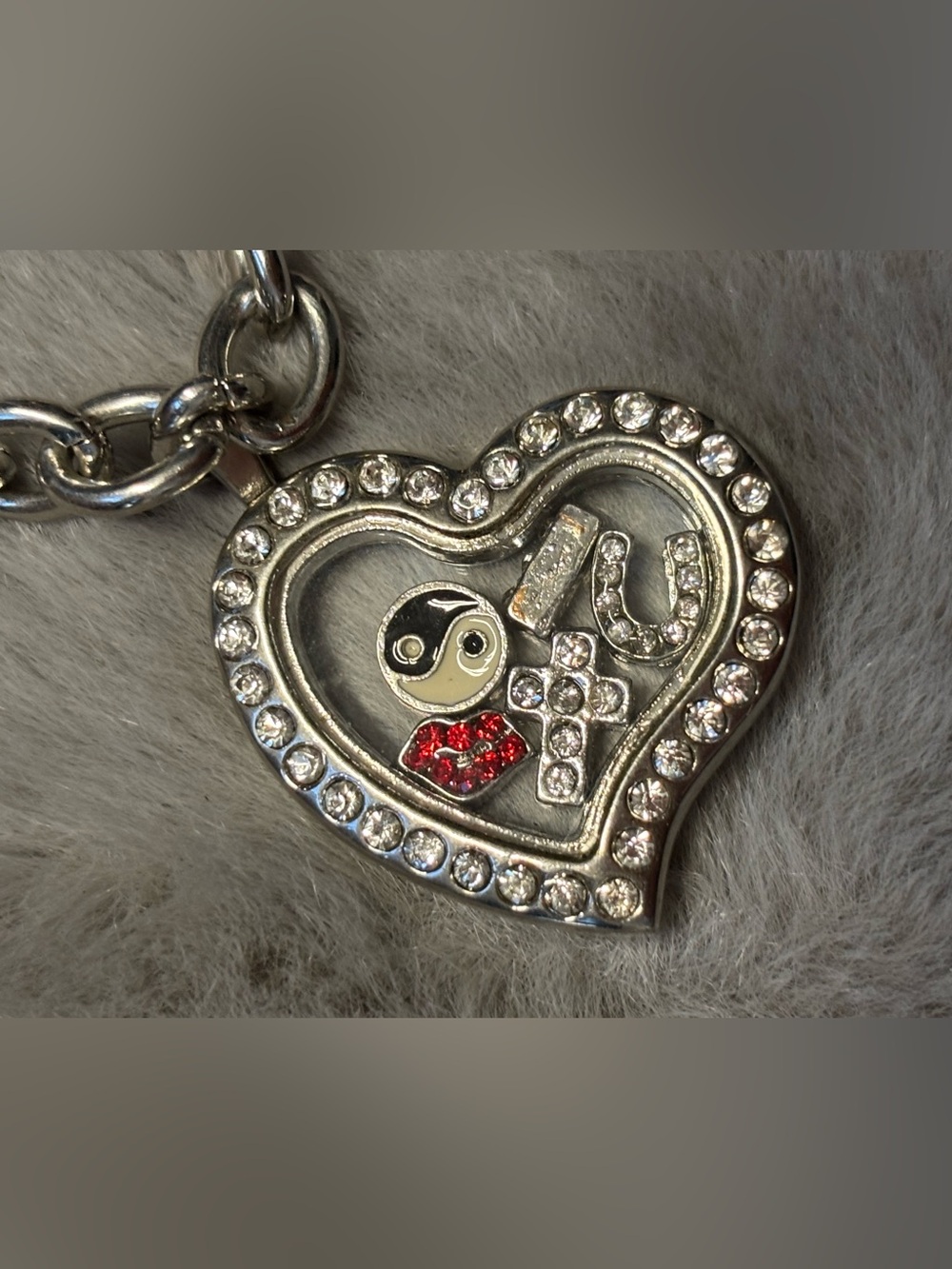 Undee Bandz Silver rhinestone heart charm locket bracelet